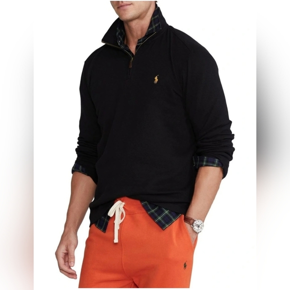 Polo Ralph Lauren Men Big Tall Black Estate Rib Quarter Zip Sweater